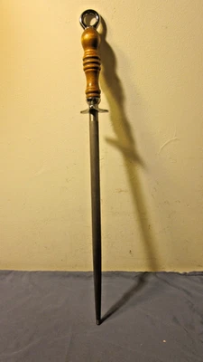 De colección = 20" WEAR-EVER 6166 Hecho en EE. UU. = Varilla de afilar mango de madera tallada Foto 1 de 4