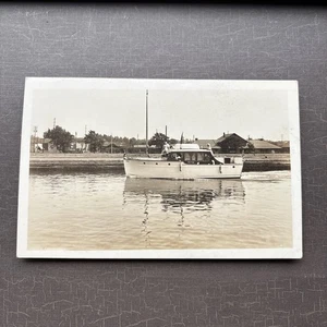 RPPC BOOT Chris-Craft Kajütkreuzer Sault Ste Marie MI Postkarte AZO ca. 1926-40 - Bild 1 von 3