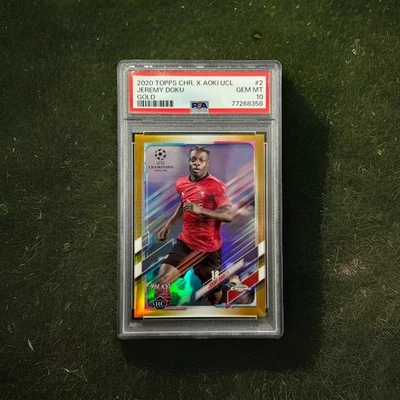 2020 Topps Chrome X Aoki UCL Rookie RC Jeremy Doku Gold Refractor /50 PSA 10 - Image 1 of 2
