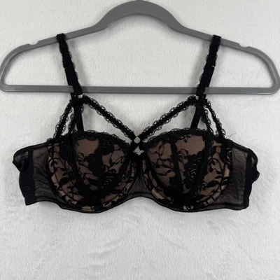Adore Me 36B Black Lace Strappy Push Up Bra Lingerie - Image 1 of 4