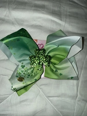 JoJo Siwa Hair Bow St Patrick Day Large Shamrock Medallion Alligator Clip New - Image 1 of 3