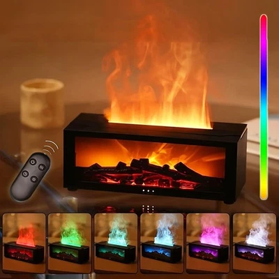 LED Flame Essential Oil Diffusers Fireplace Air Humidifier & Remote Control UK - Image 1 of 4