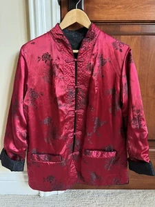 Chaqueta reversible sedosa satinada china asiática encantadora de colección TALLA L/XL roja-negra/negra - Imagen 1 de 7