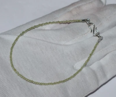 Green Peridot Gemstone 925 Sterling Silver 10 In.  / 2 mm Round Beads Bracelets - Image 1 of 4