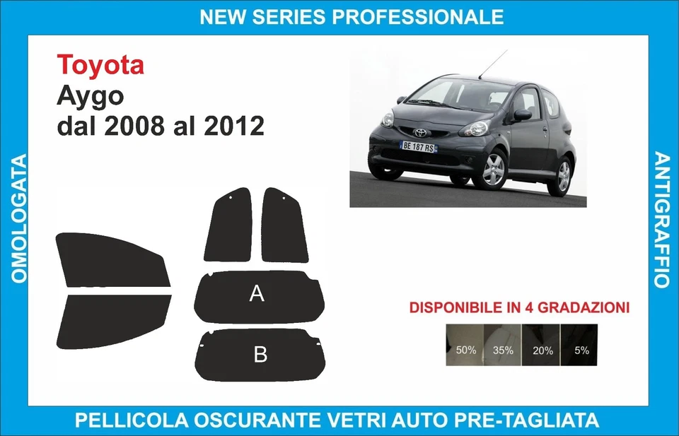 pellicole oscuranti vetri pre-tagliata Toyota Aygo dal 2008-2012 kit completo - Imagen 1 de 1