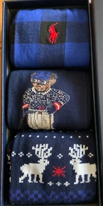 Polo Ralph Lauren Iconic ski bear pony Xmas 3pairs socks gift Sz 10-13 NIB $42 - Picture 1 of 13