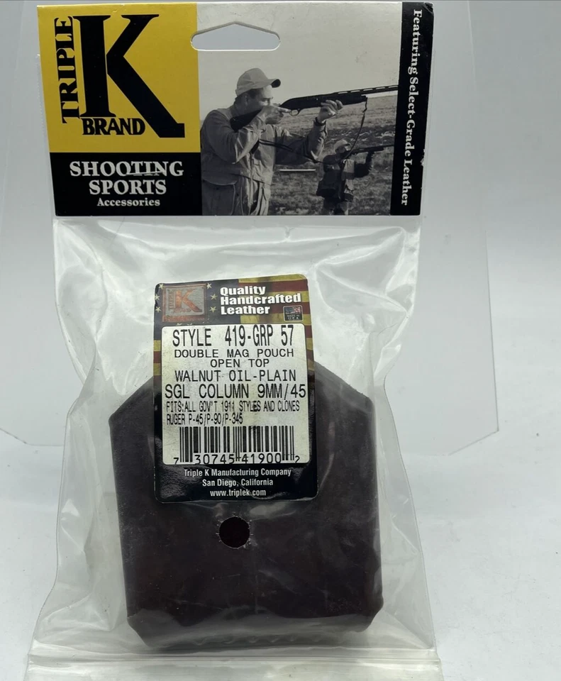 Bolsa de carregador de couro 9MM/45 ACP 1911 DUPLA PILHA ÚNICA 419-GRP57 tripla K - Imagem 1 de 4