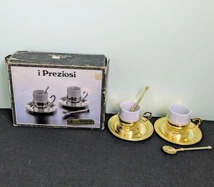 VTG TOGNANA Porcelain Coffee Cups w/Gold Plated Saucers & Spoons, Set for 2: 3oz - Picture 1 of 10