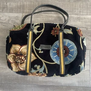 Longchamp Black Velvet Vintage Floral Print Purse Bag - Picture 1 of 20