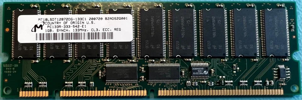 Micron MT18LSDT12872DG-133C1 1GB SDRAM PC-133 Memory 133Mhz Dimm - Image 1 of 1