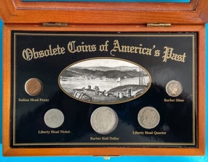 OBSOLETE COINS OF AMERICA'S PAST in WOOD DISPLAY CASE - Picture 1 of 4
