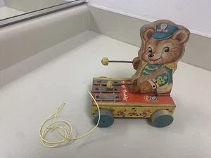 Vintage Fisher Price 635 TINY TEDDY Wooden Pull Toy BEAR Playing Xylophone 1960s - Picture 1 of 10