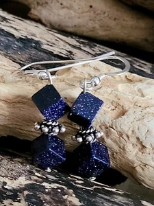 Sterling silver Blue Goldstone drop earrings - Picture 1 of 14
