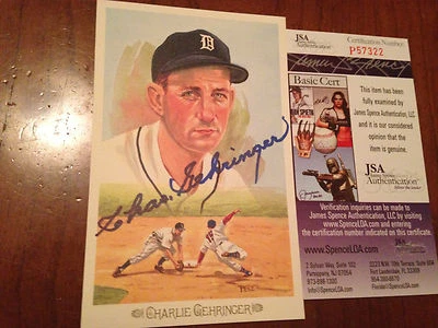 JSA 1989 Charlie Gehringer Signed #15 Perez Steele Postcard COA /10,000 Tigers A - Image 1 of 2