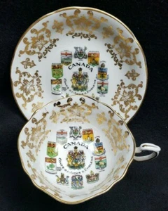 Vintage Paragon Bone China England Tasse Untertasse Set Kanada Wappen & Embleme - Bild 1 von 7