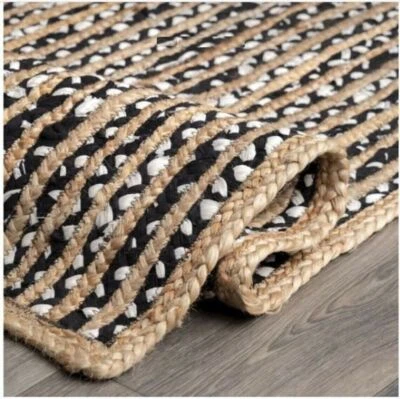 Rug 100% Natural Jute Cotton Reversible Braided Carpet Living Modern Area Rug - Image 1 of 4