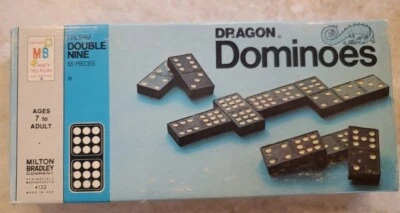 1970 Black Wooden Dragon Double Nine Dominoes, 55 Pieces Excellent Vintage - Image 1 of 4