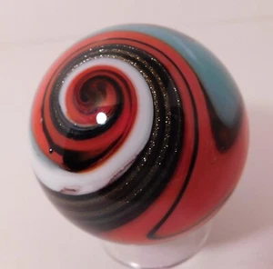 A Large New Handmade Reverse Corkscrew Art Glass Marble - 48 MM = 1-7/8" Dia. - Picture 1 of 7