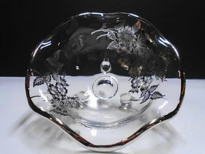 Vintage Clear Glass Ruffled Bowl with Three Legs and Silver City Overlay EUC - Picture 1 of 9