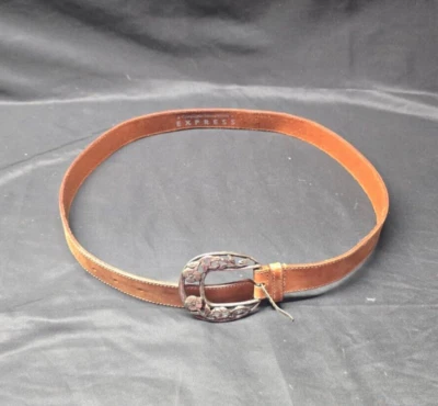 Cinturón Mujer Express Marrón Tono Plateado Hebilla Cuero Genuino - Hecho en ITALIA Foto 1 de 4