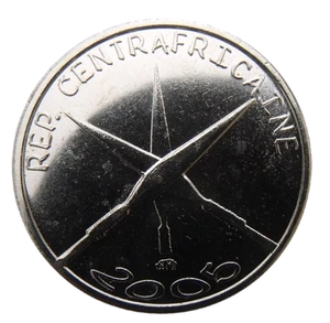 CENTRAL AFRICAN REP. 1500 CFA FRANCS - 1 AFRICA 2005 CROSS SPEARS ELEPHANT COIN - Picture 1 of 2