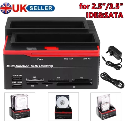 External HDD Docking Station 2.5″/3.5″ IDE+SATA USB Dual Hard Drive Card Reader - Image 1 of 4