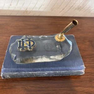 University of Notre Dame Logo Rare Glass Paperweight Enamel Weight Pen Holder - Picture 1 of 5