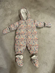 Gap Baby Girls Pink Floral Padded Snowsuit Ages 0-6 Months - Picture 1 of 5