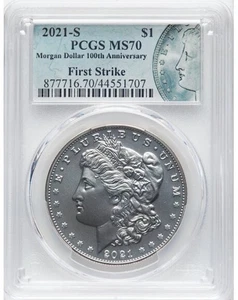 2021-S $1 Morgan Dollar MS70 PCGS, 100th Anniversary First Strike - Picture 1 of 2