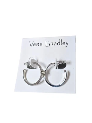 Vera Bradley Women s Sleek Silver Plated White Faux Pearl Hoop Earrings - Image 1 of 4