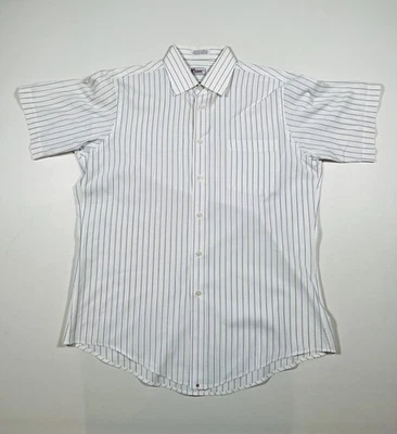 Hathaway Shirt Mens 16 White Blue Stripe Short Sleeve English Poplin Made USA - Image 1 of 4