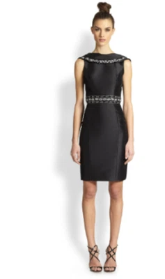 Vestido para mujer THEIA 4 negro satinado espalda abierta cuentas funda de cóctel cuello nuevo con etiquetas Foto 1 de 4