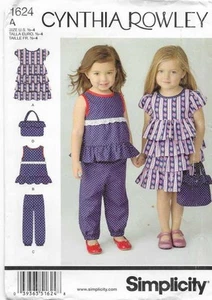 C315 SIMPLICITY 1624: GIRL'S DRESS, TOP, PANTS & BAG SIZE 6M-4 SEWING PATTERN - Picture 1 of 3