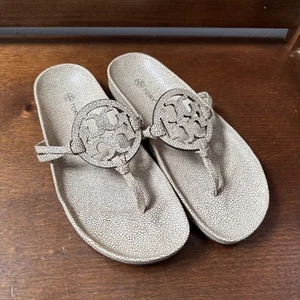 Tory Burch Miller Cloud Sandals Crackled Leather in Beige Women’s Size 8.5 EUC - Picture 1 of 8