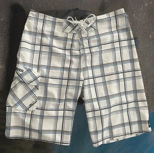 Quicksilver Print Men blk/wht/blue Striped Board Shorts Size 34 - Picture 1 of 9