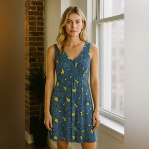 Boden Blue Yellow Abstract Sleeveless Dress size 8 - Picture 1 of 7