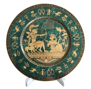 Ancient Egyptian Decorative Plate Fathi Mahmoud Green And Gold Hieroglyphs 10.5" - Picture 1 of 4