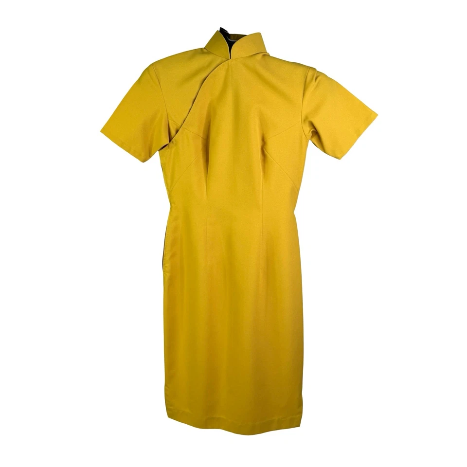 Vintage 60s Sunshine Yellow Poly Crepe Cheongsam Dress Mod Minimalist XS - Image 1 of 4