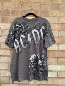 AC/DC T-shirt Grey Skulls Liquid Blue Size Large - Picture 1 of 8