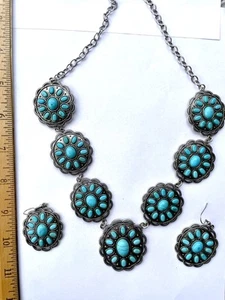 Squash Blossom Style Necklace (20 - 22 In) & Earrings Set Blue Howlite 225 ctw - Picture 1 of 8