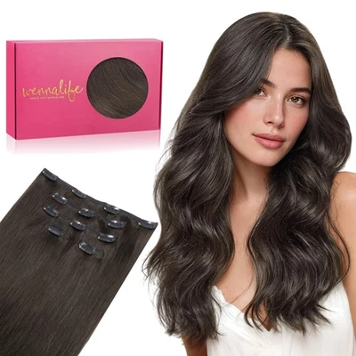 Clip in Extensions Echthaar, 75g 5pcs 35cm Dunkel Braun Extensions echthaar i... - Bild 1 von 4