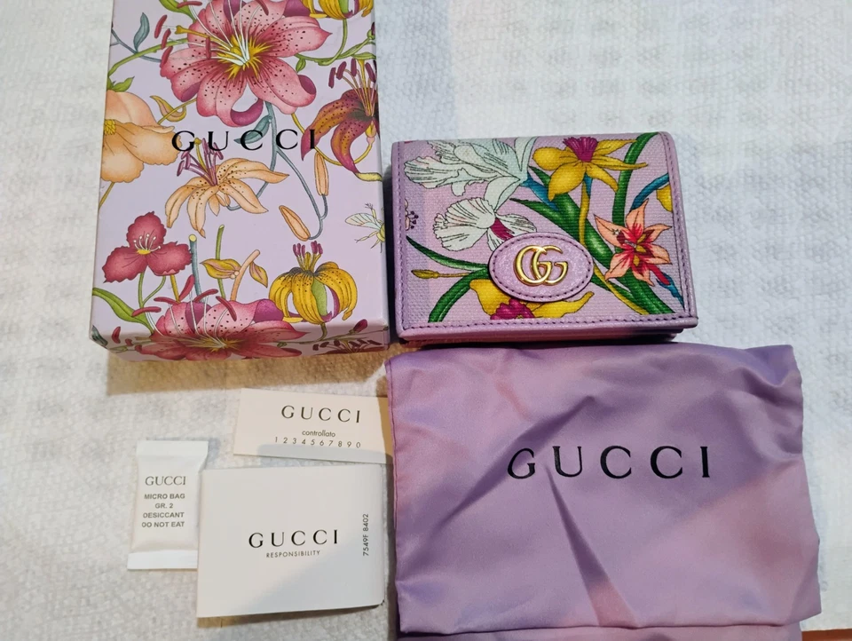 Gucci GG Marmont Flora Lona Mujer Cartera Doble Pliegue, Edición Limitada Foto 1 de 4