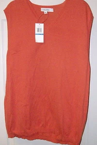CK Calvin Klein Tigrillo Arancione Collo a V Cotone Modale Maglione $78 XLarge Nuovo con etichette - Foto 1 di 3