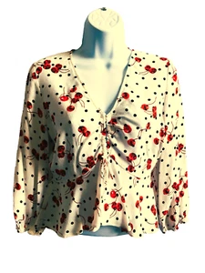 Topshop white red cherry print blouse top size 10 adjustable front as pic - Picture 1 of 11