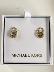 MICHAEL KORS Pave Crystal Padlock Stud Earrings, Gold Tone~MSPR  $95~NWT - Picture 1 of 5
