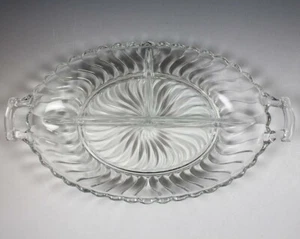 Fostoria Colony 3-Part Divided Relish Dish 13" Clear Swirl Pattern 2412 - Picture 1 of 6