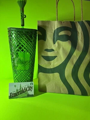 New Starbucks Wizard Of Oz X WICKED Emerald City Green Tumbler 24 OZ & Gift Card - Image 1 of 4