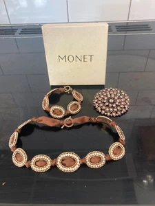 Collana girocollo e bracciale Monet marrone più spilla come da foto - Foto 1 di 5