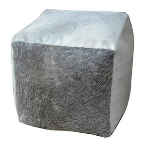Square Cowhide Pouf INDIA in Grey Cowhide - Picture 1 of 4