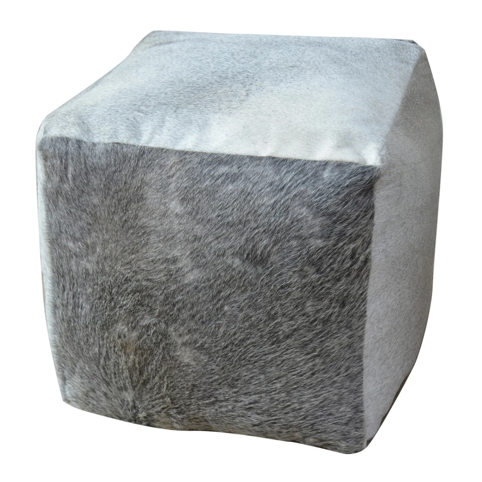 Square Cowhide Pouf INDIA in Grey Cowhide - Image 1 of 4